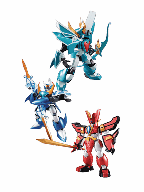 Variable Action: Mado King Granzort - Granzort Shining figure set featuring Granzort, Aquabeat, and Winzart with dynamic poses and effect parts.