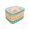 Handmade crochet rainbow basket with handled design, top-down look, 14 x 20 x 16 cm.